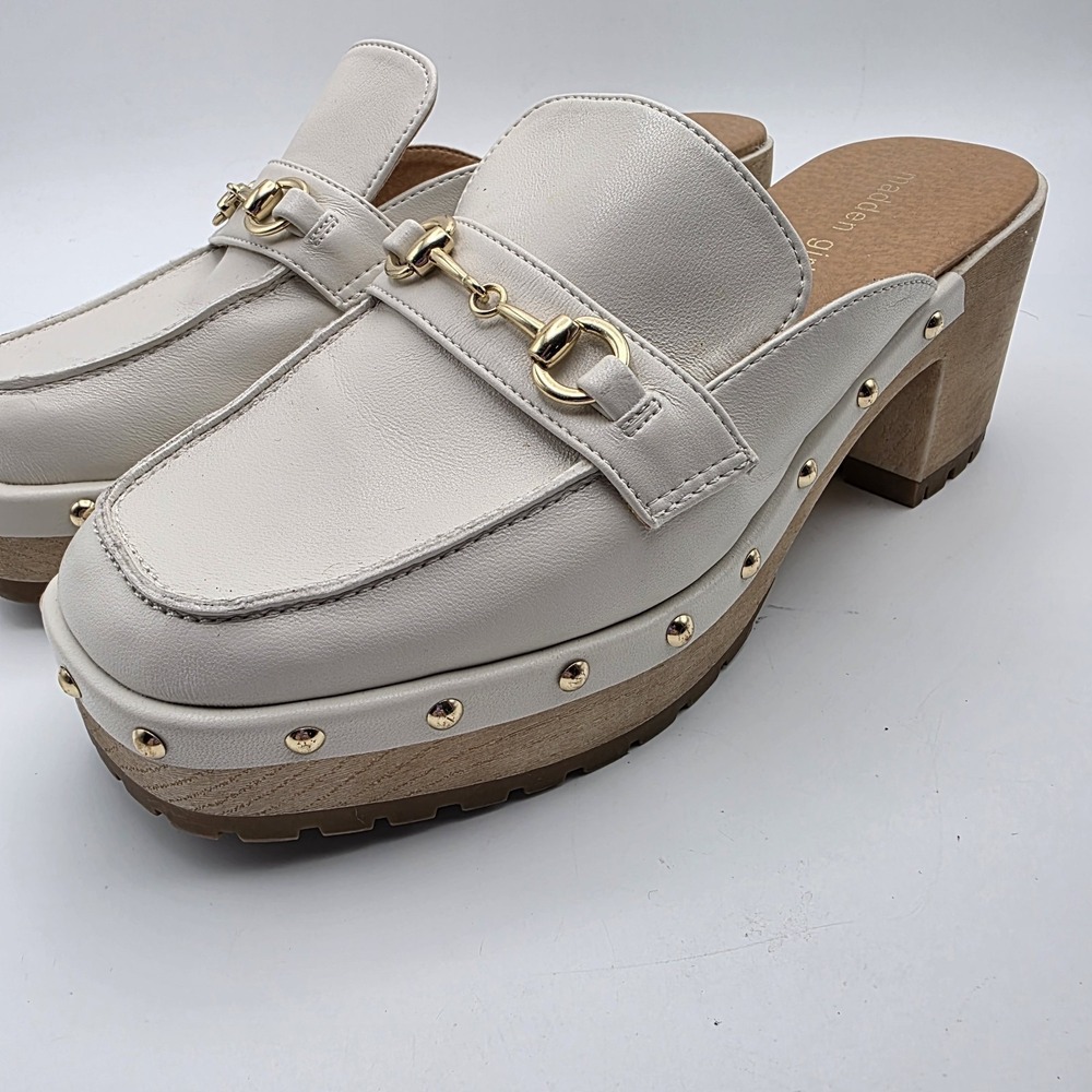 Madden Girl Clogs 9.5 Y2K Suzanne Platform  Mule Heels Ivory Bit Bridle Studded - Picture 6 of 13
